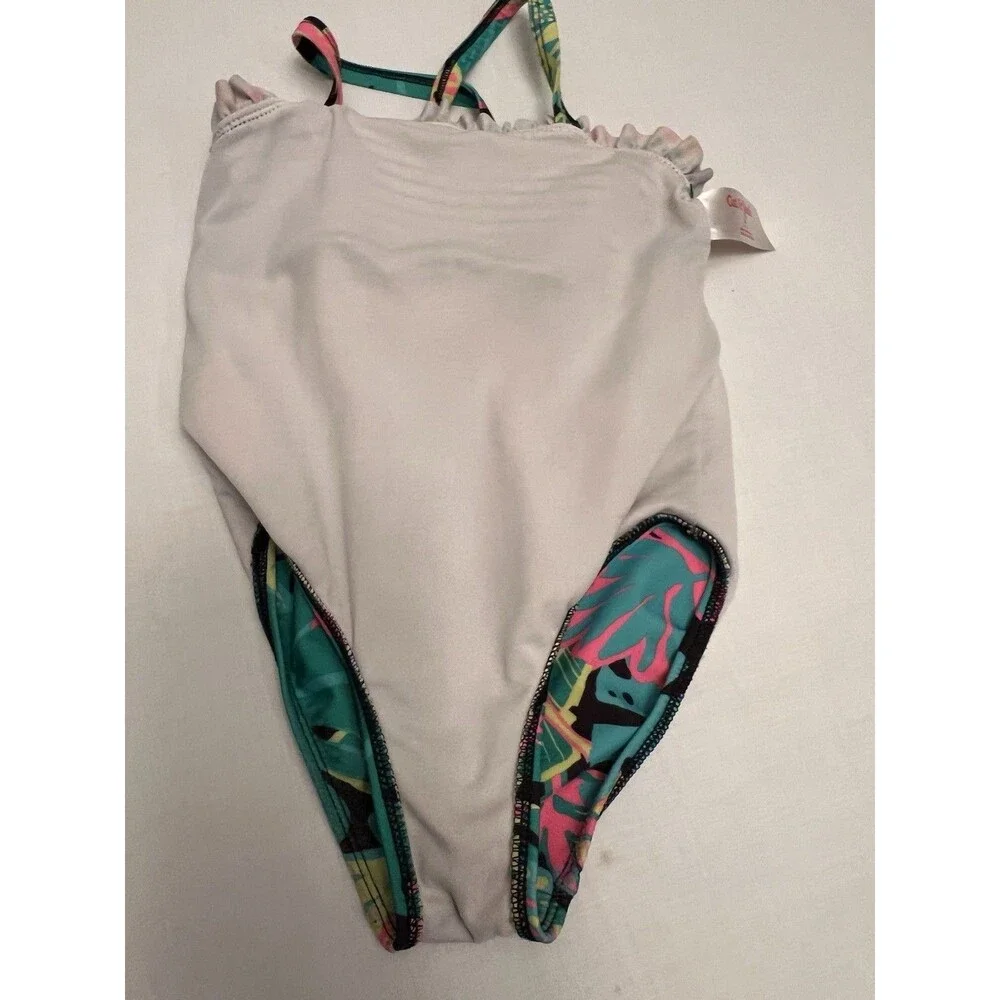 Cat & Jack Girls 3T Tropical Floral Ruffle One-Piece Swimsuit, Multicolor